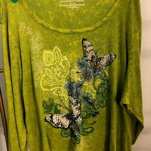 Gorgeous Westbound Woman Green Flowery Plus Size Top Size 3x